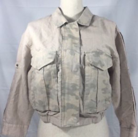 Anthropologie Beige Cropped Camo Jacket Size L - Picture 4 of 8